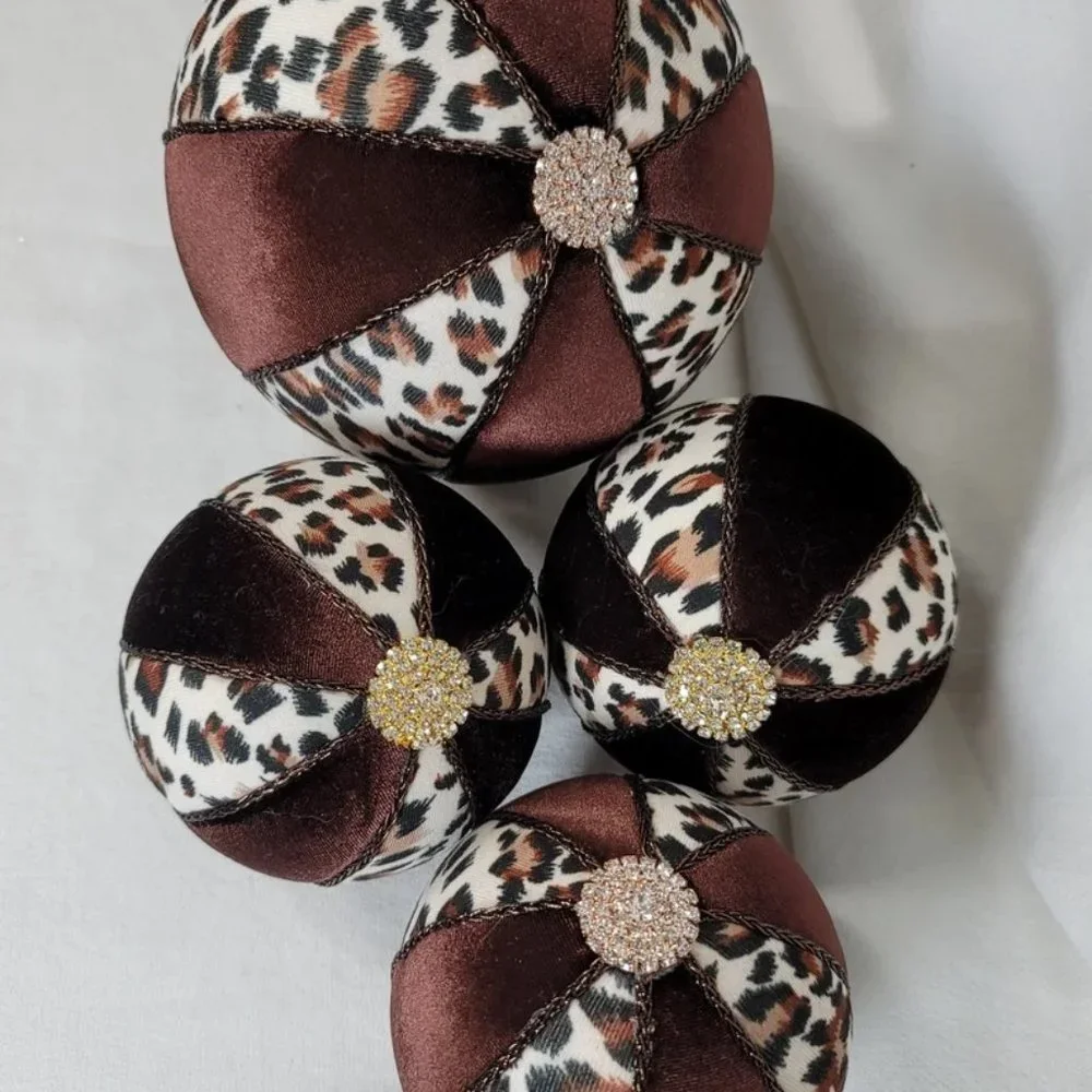 Decorative Velvet &‎ Leopard Balls with Jewelry, Set of 4 Brown Velvet Balls